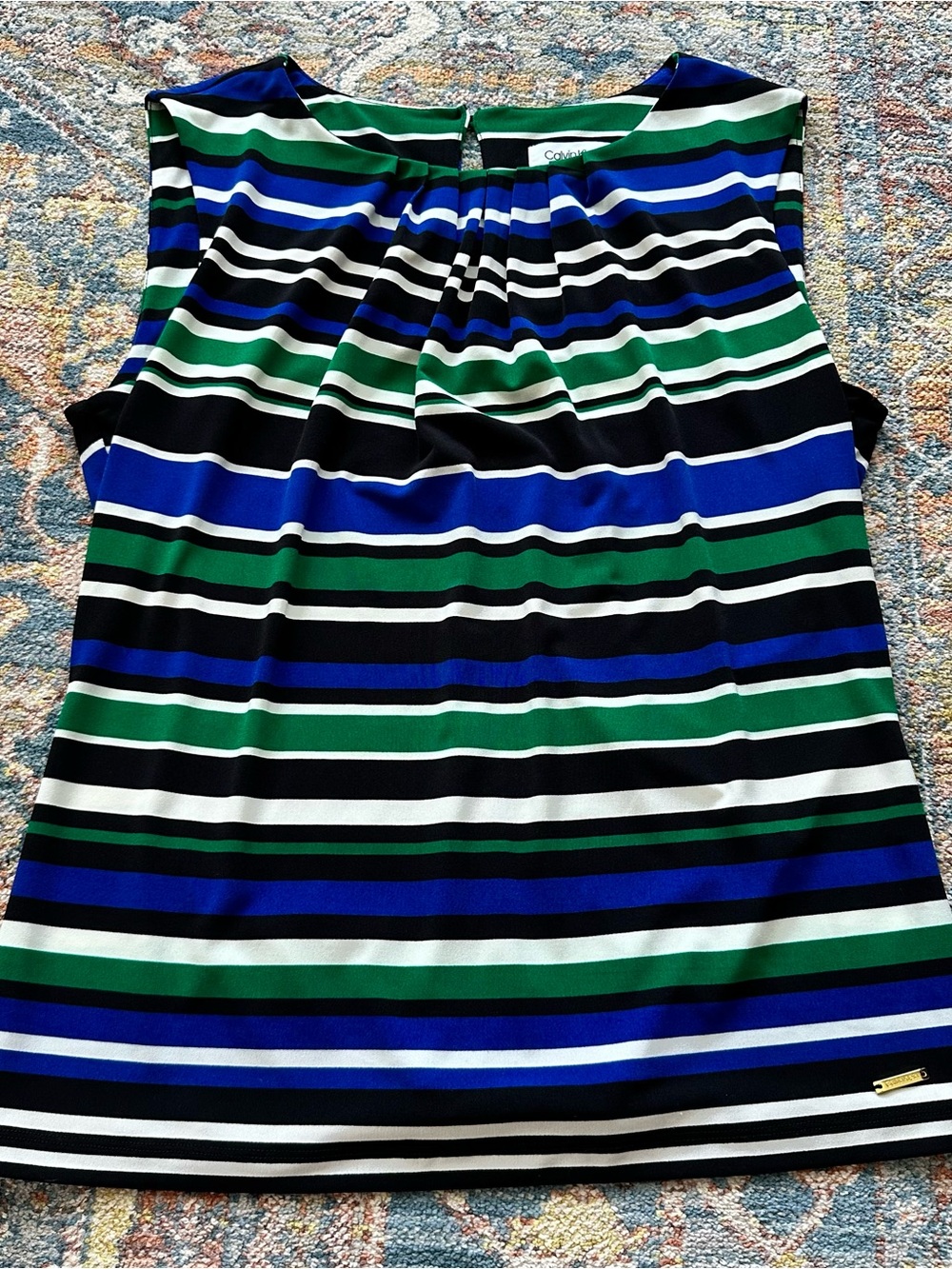 Calvin Klein Blue, Green, Black & White Striped Women’s Blouse